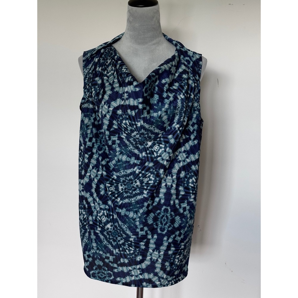 Attention Womens Blue Tie Dye Cowl Neck Sleeveless Blouse Size Large L/G